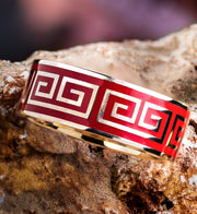 Crimson Greek Key Cera Stone Band