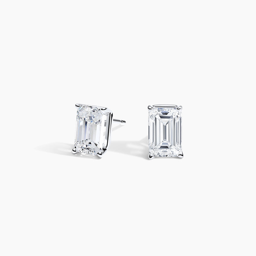 18K White Gold Emerald-Cut Solitaire Studs