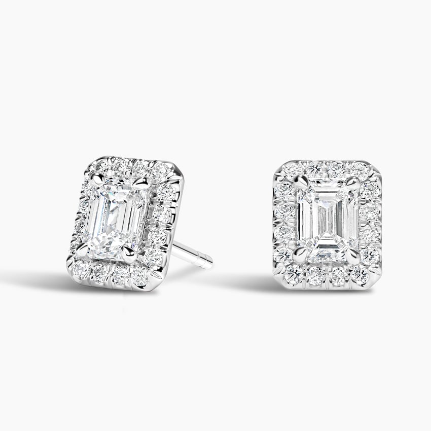 18K White Gold Emerald Halo Studs