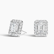 18K White Gold Emerald Halo Studs