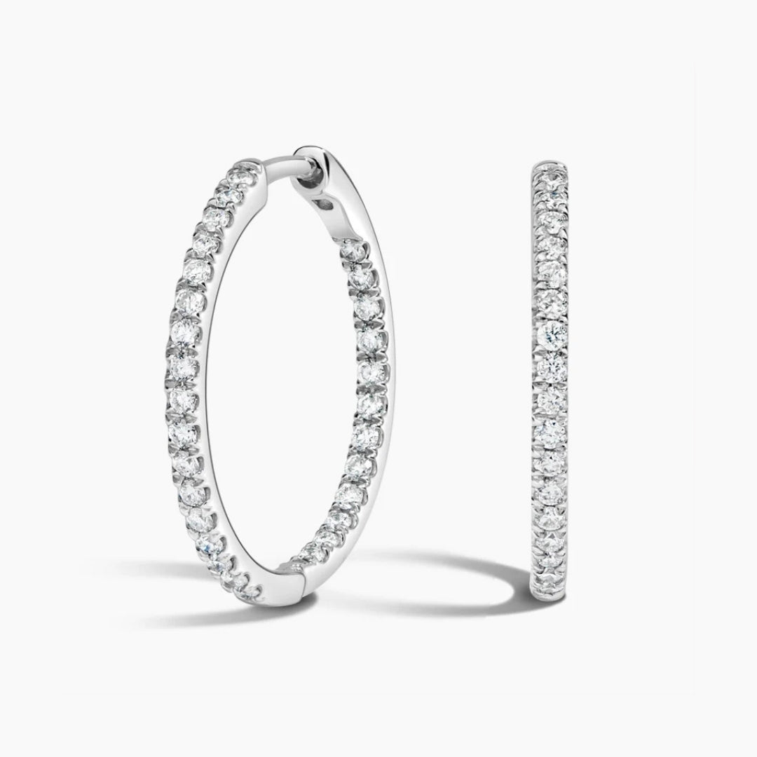 14K White Gold Diamond Radiance Hoops