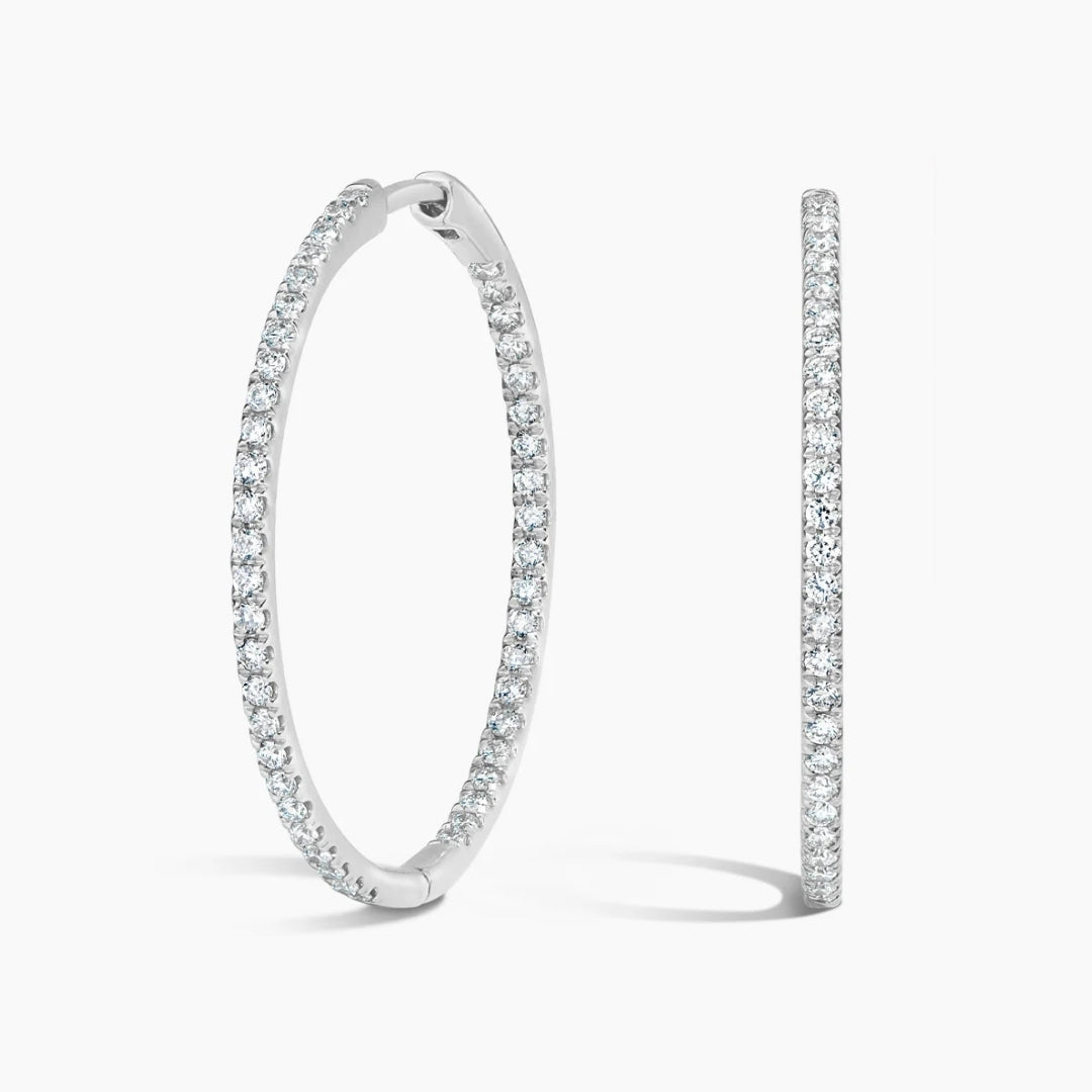 14K White Gold Diamond Luxe Hoops