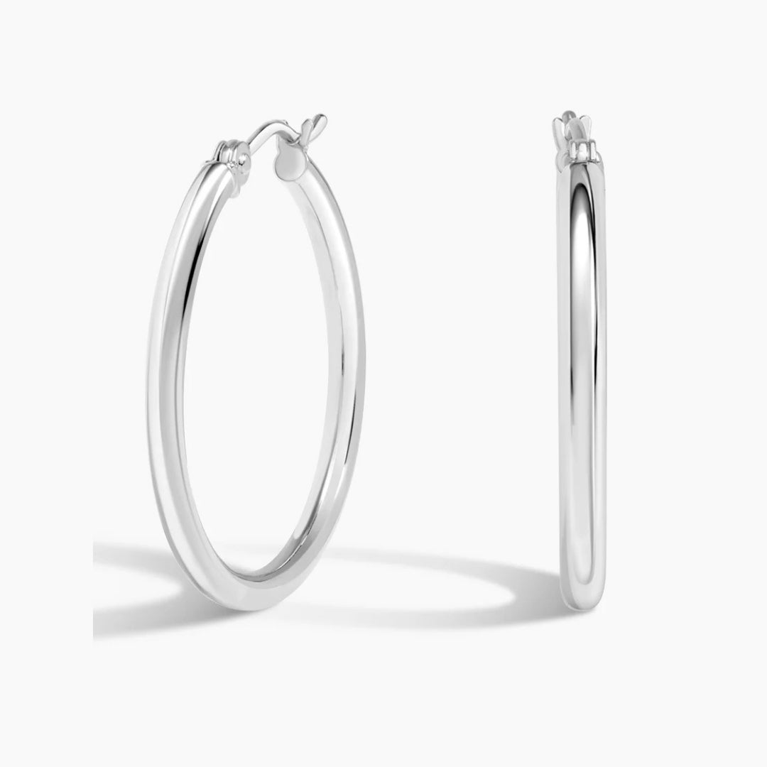 14K White Gold Signature Classic Hoops