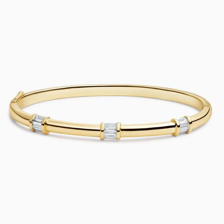 14K Yellow Gold Baguette Accent Bangle