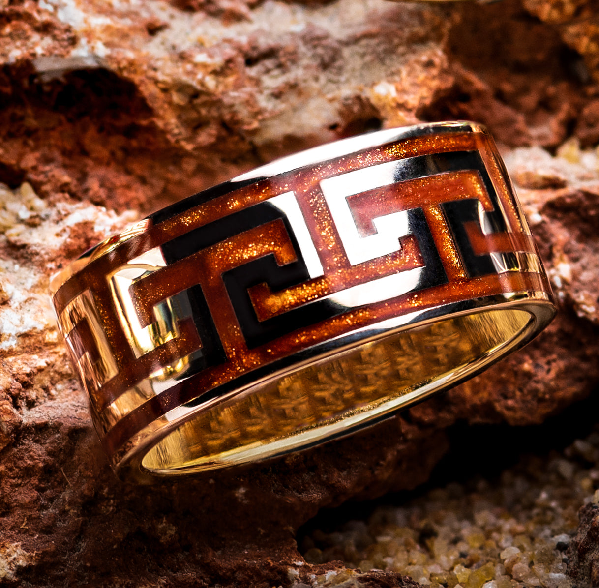 Ember Greek Key Cera Stone Band