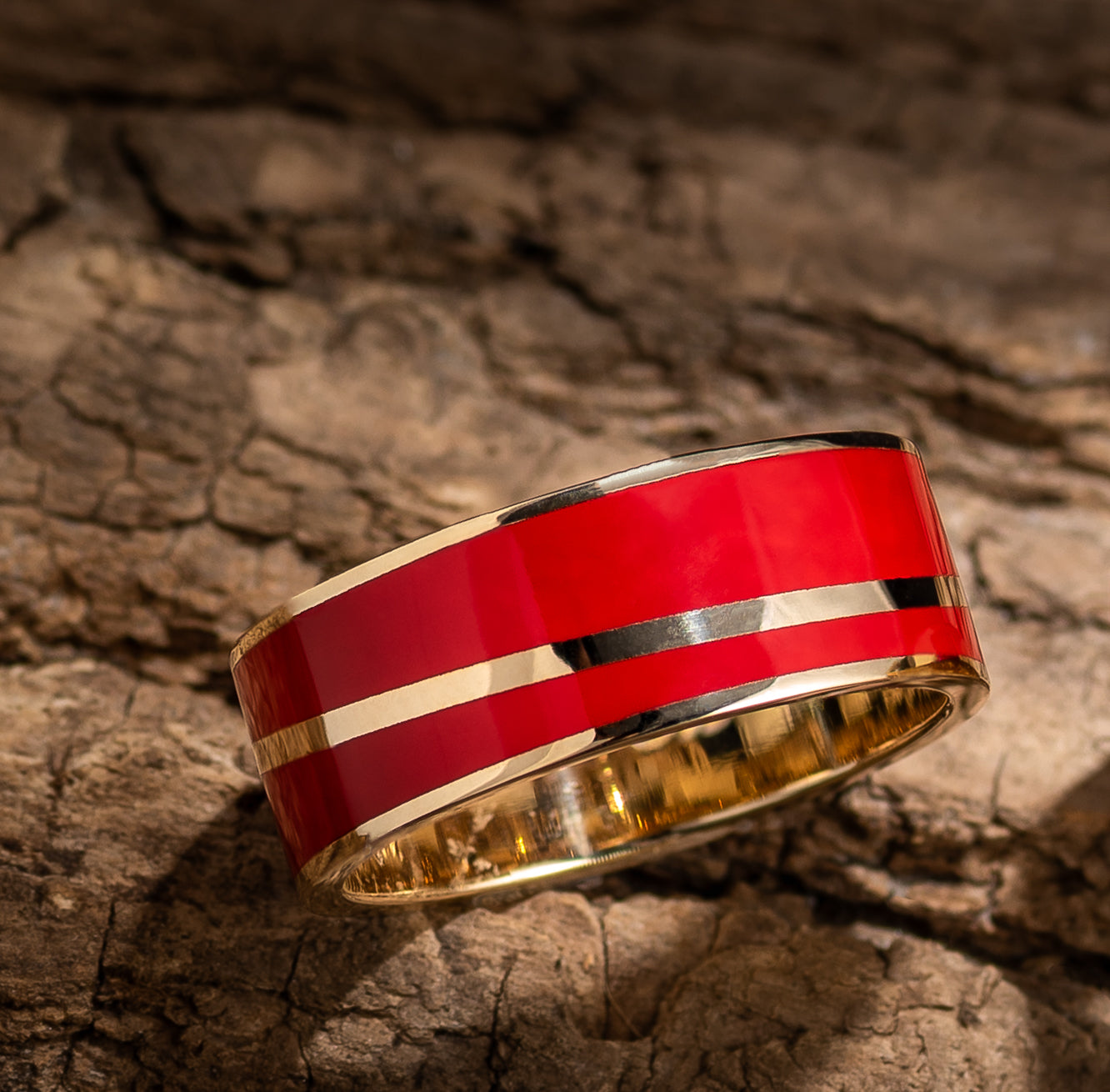 Crimson Double Line Cera Stone Band
