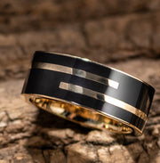 Obsidian Geometric Cera Stone Band