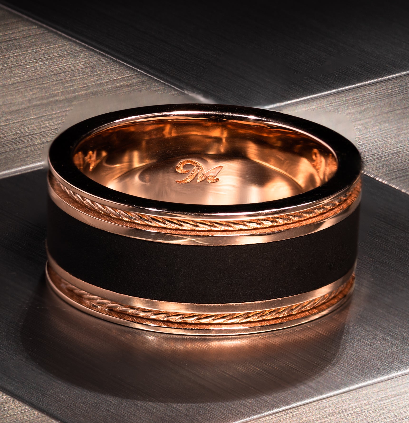 Obsidian Braided Cera Stone Band