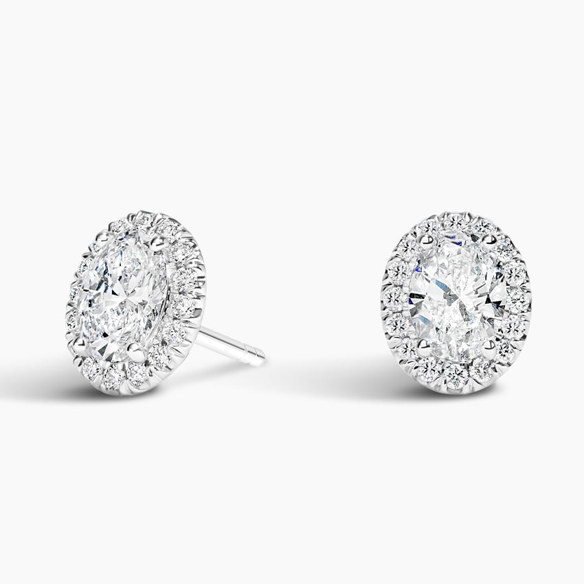 18K White Gold Oval Halo Brilliant Stud