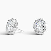 18K White Gold Oval Halo Brilliant Stud