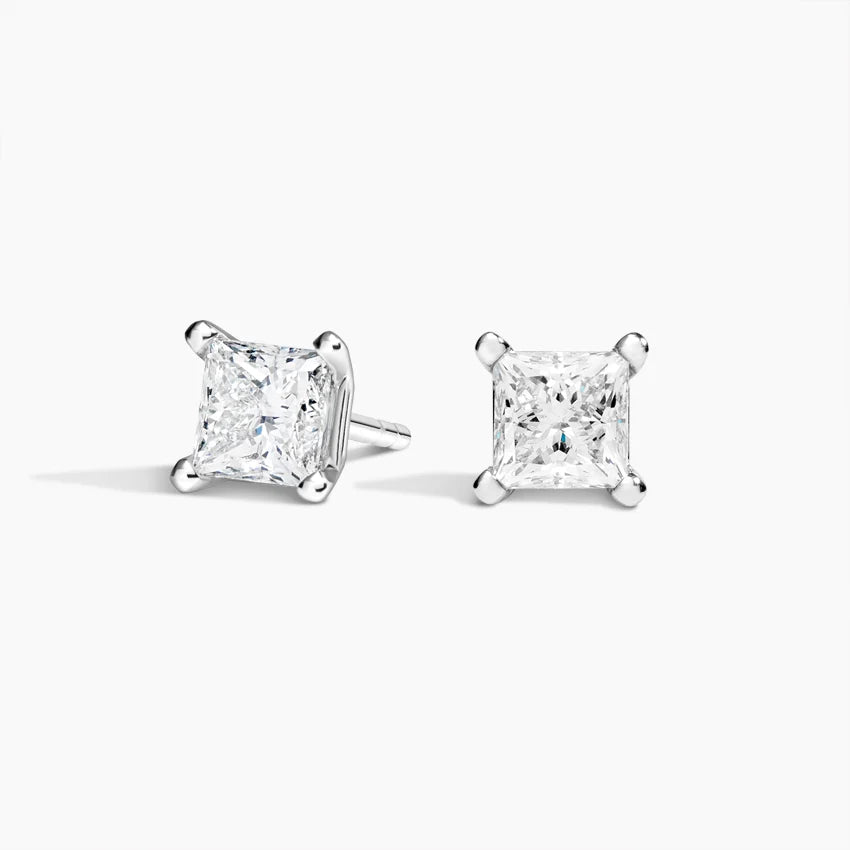 18K White Gold Princess Diamond Studs