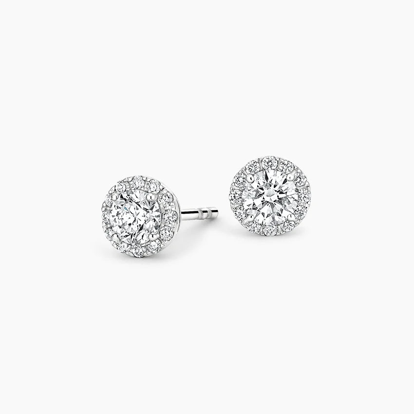 18K White Gold Round Halo Stud Earring